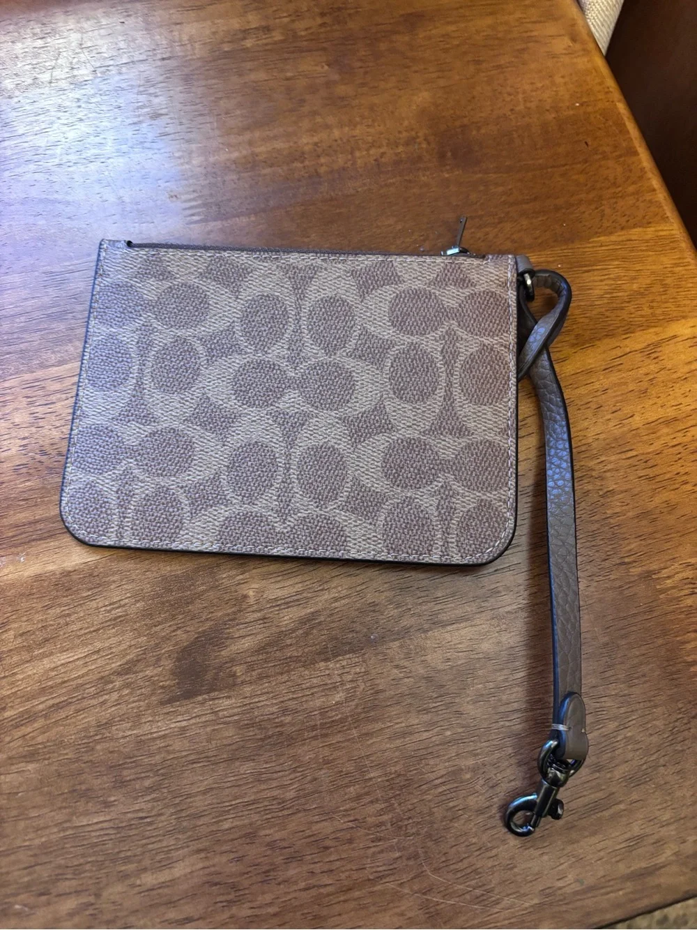 NEW Coach Brown/Tan leather Card Zip Wallet with purse clip - Picture 2 of 5